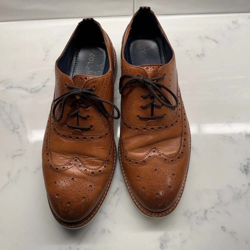 Cole Haan Wingtip Shoes Mens‎ 9.5 Brown Leather Casual Comfort Office